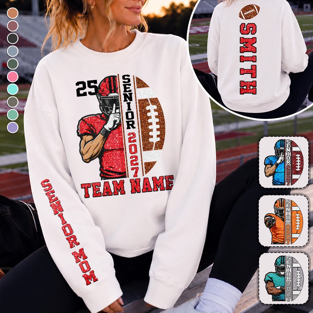 Proud Senior Football Mom - Personalized Shirt For Football Player Family NA04 Hv01