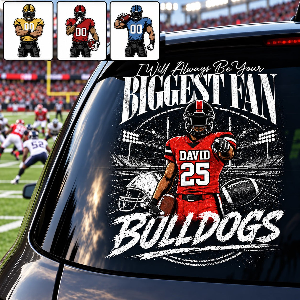 Personalized I'll Always Be Your Biggest Fan Football Car Decal, Custom Football Player Name & Number Sticker, Gift for Sports Moms and Dads T1807 T24