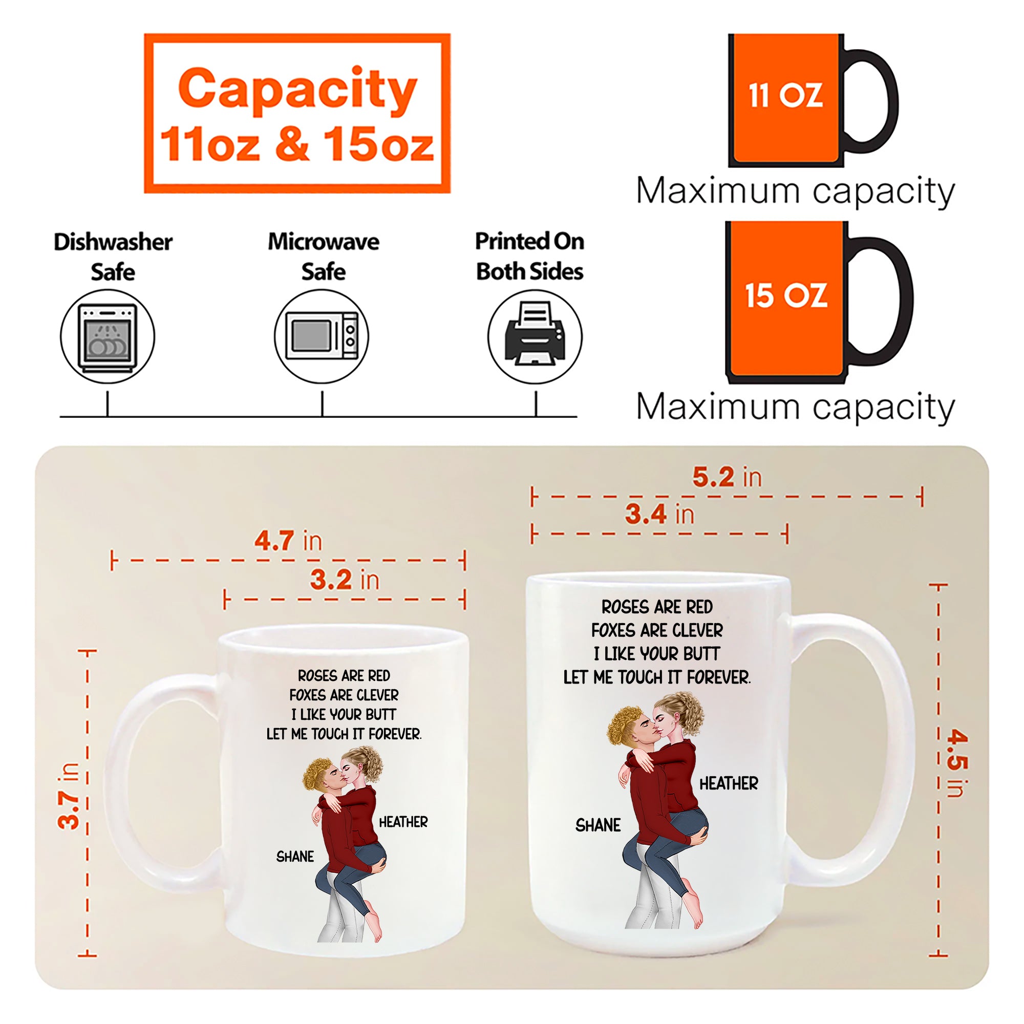 Roses Are Red I Like Your Butt - Personalized Color Changing Mugs For Couple