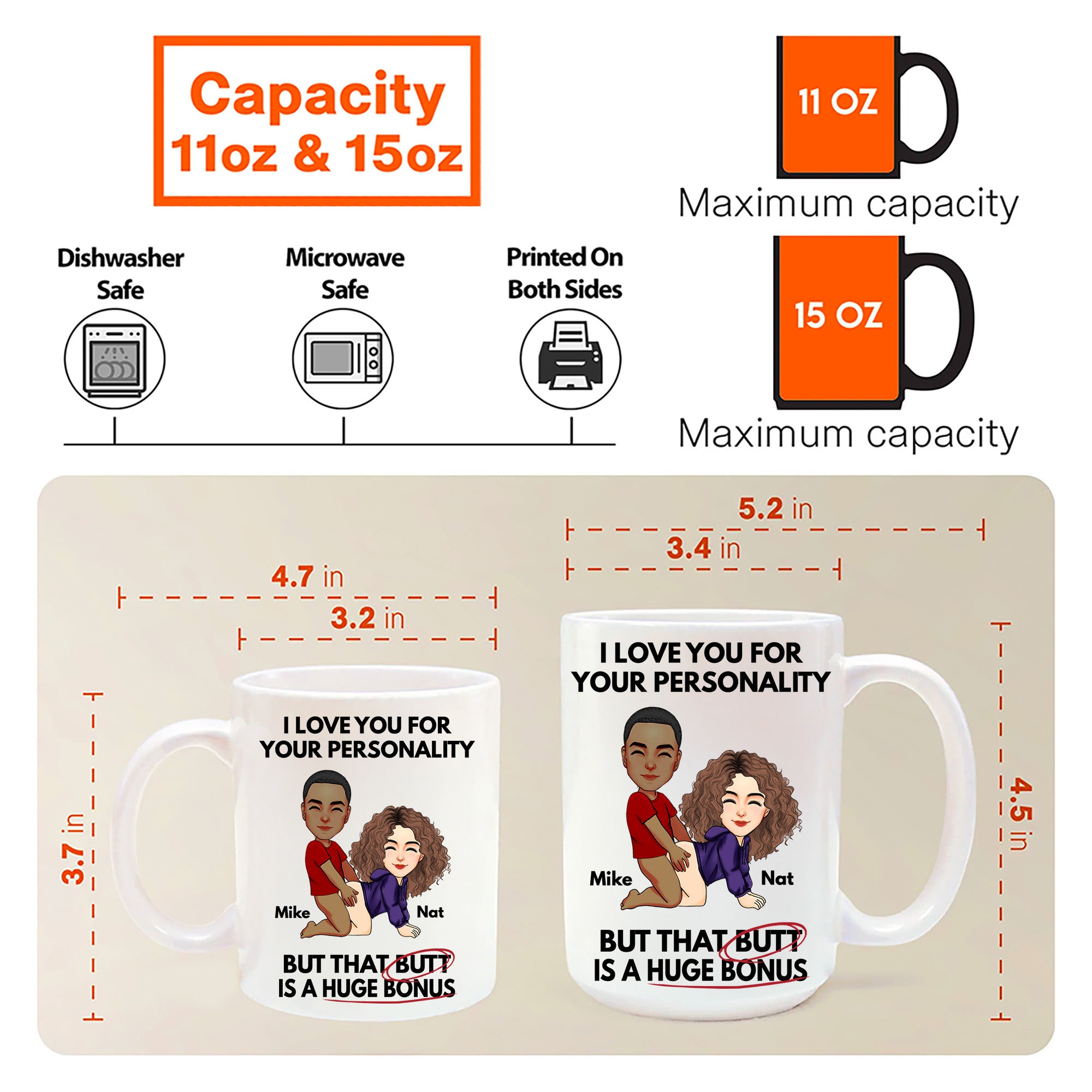I Love You For Your Personality But That Butt Is A Huge Bonus - Personalized Color Changing Mugs For Couple