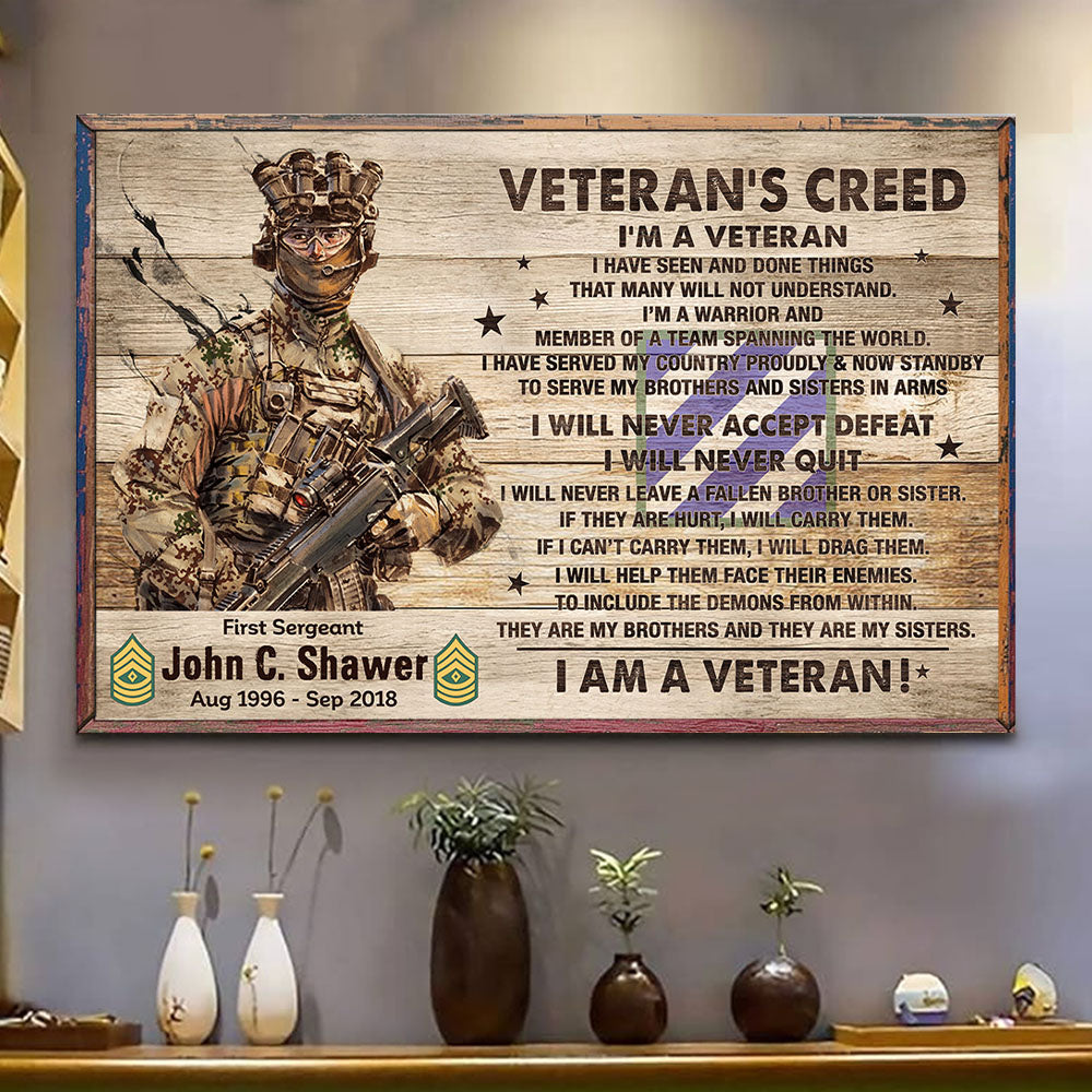 Veteran's Creed Custom Poster Canvas Personalized Gift For Veterans K1702