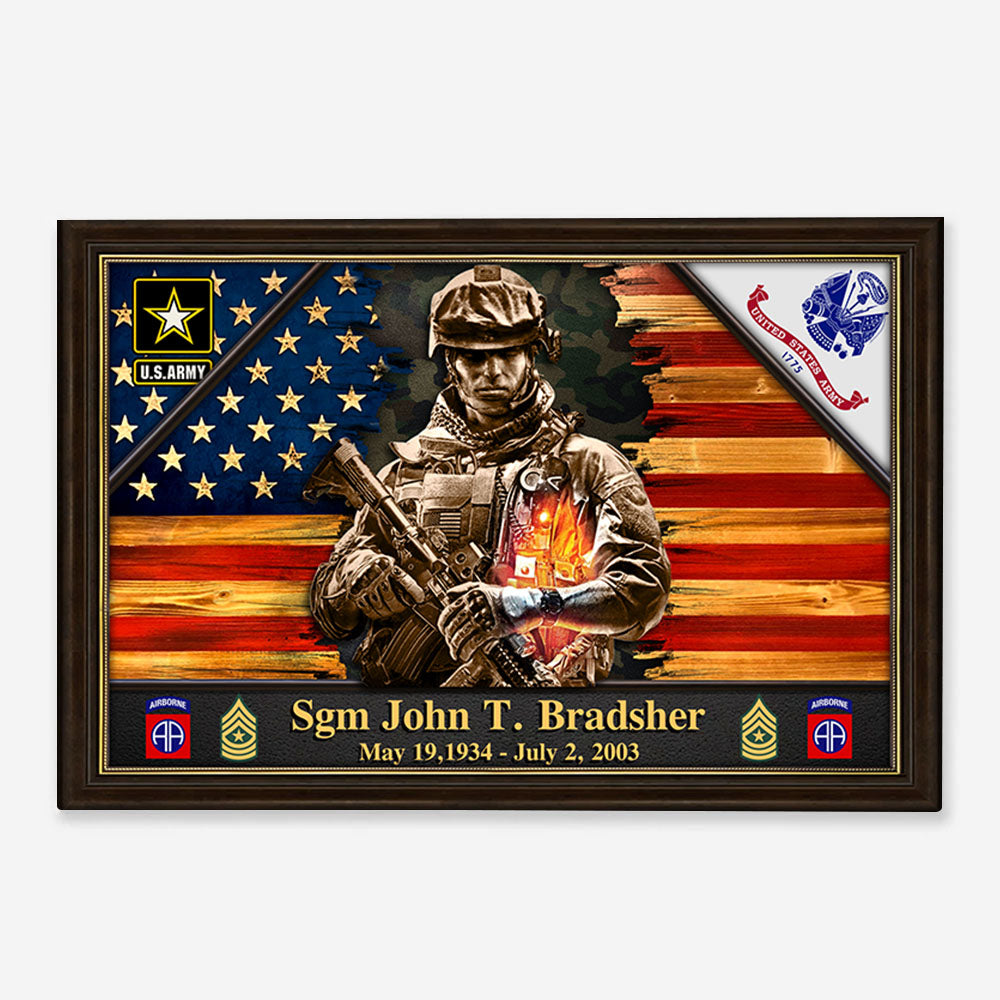 Personalized Poster Canvas For Military Veteran Custom Rank Name Division Veteran American Rustic Flag K1702