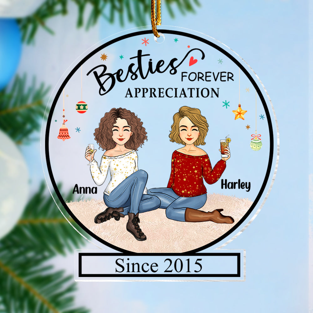Sisters Forever Appreciation - Personalized Crystal Circle Award Acrylic Ornament