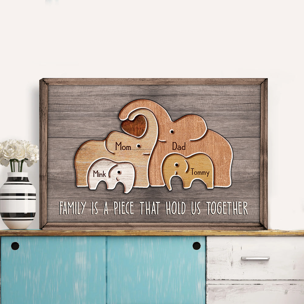 Elephants Family Canvas Personalized Wooden Style Canvas Custom Family Names