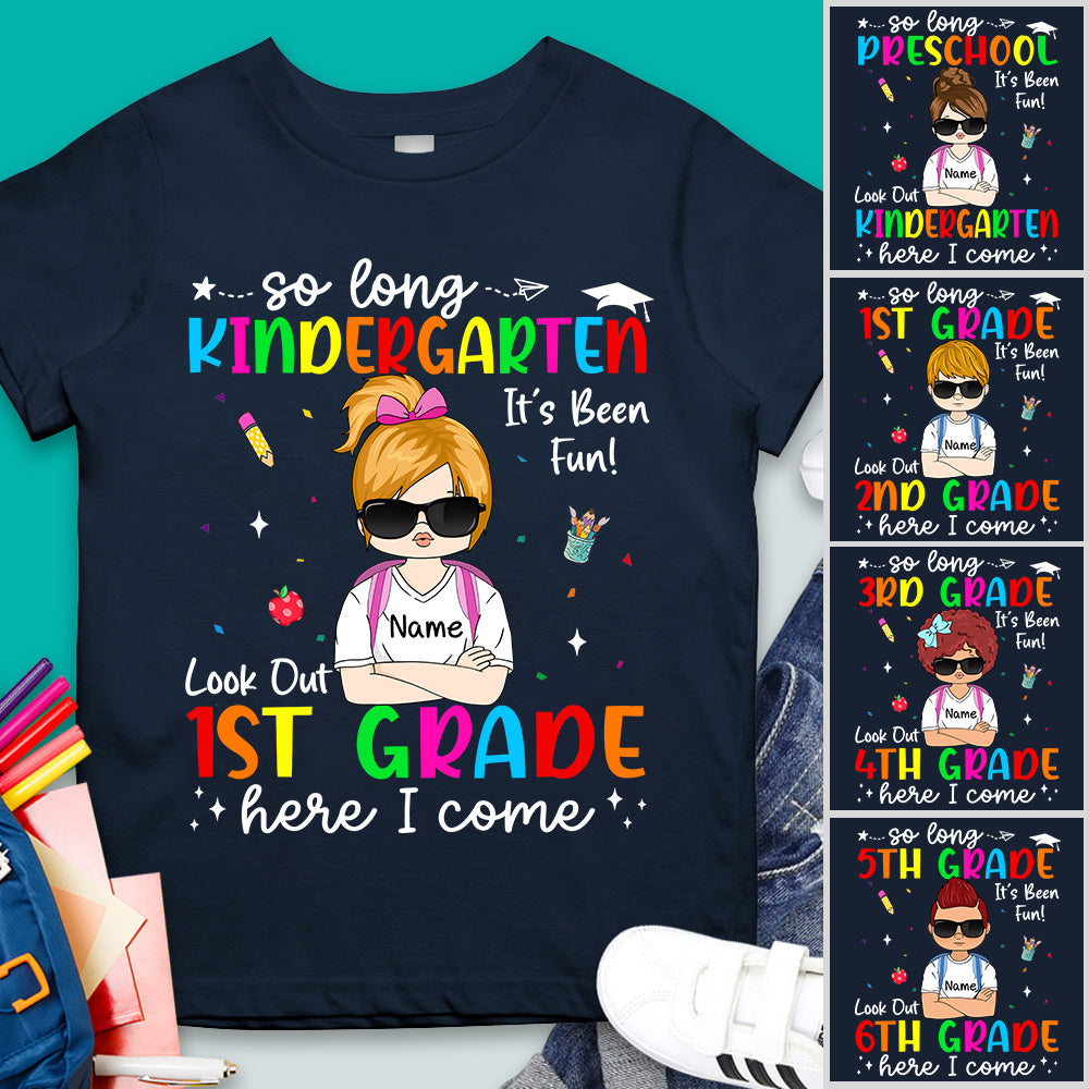 So Long Kindergarten Personalized Shirt Custom School Level Back To School Gift