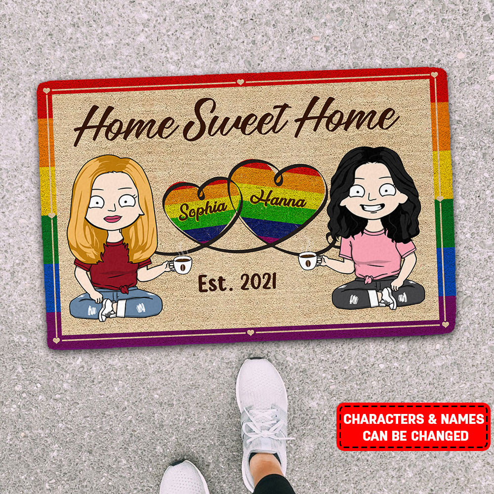 Personalized Home Sweet Home Pride Lgbt Doormat Gift For Couples