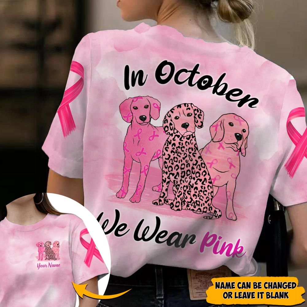 Beagle In October We Wear Pink, Breast Cancer Awareness Personalized All Over Print Shirt
