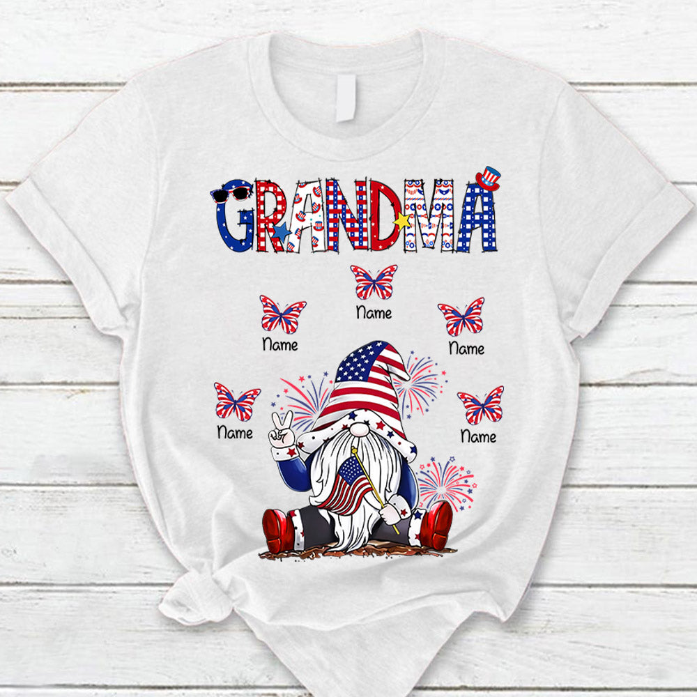 Personalized Mimi 4th of July Gnome Custom Butterfly Kids Name Shirt For Grandma Nana Mimi