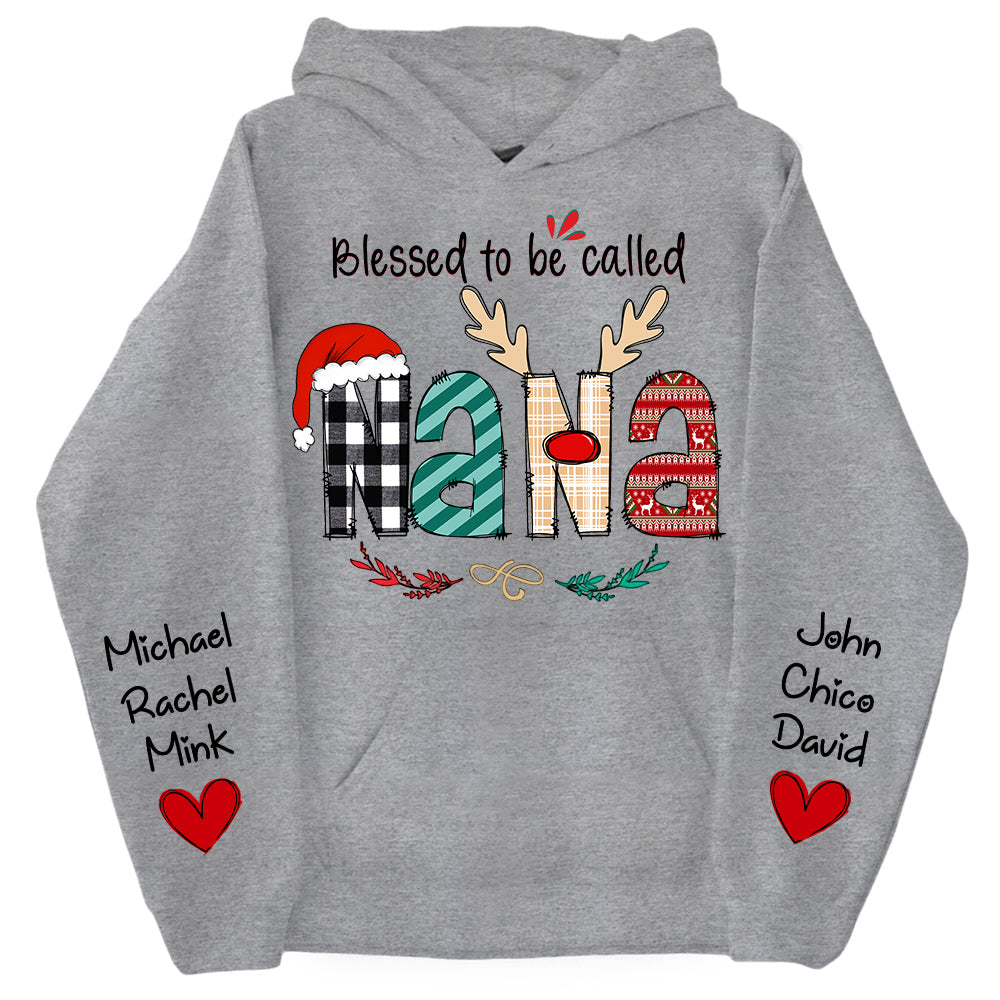 Personalized Blessed To Be Called Nana Christmas Sweatshirt - Grandma With Kids on Sleeve Shirts
