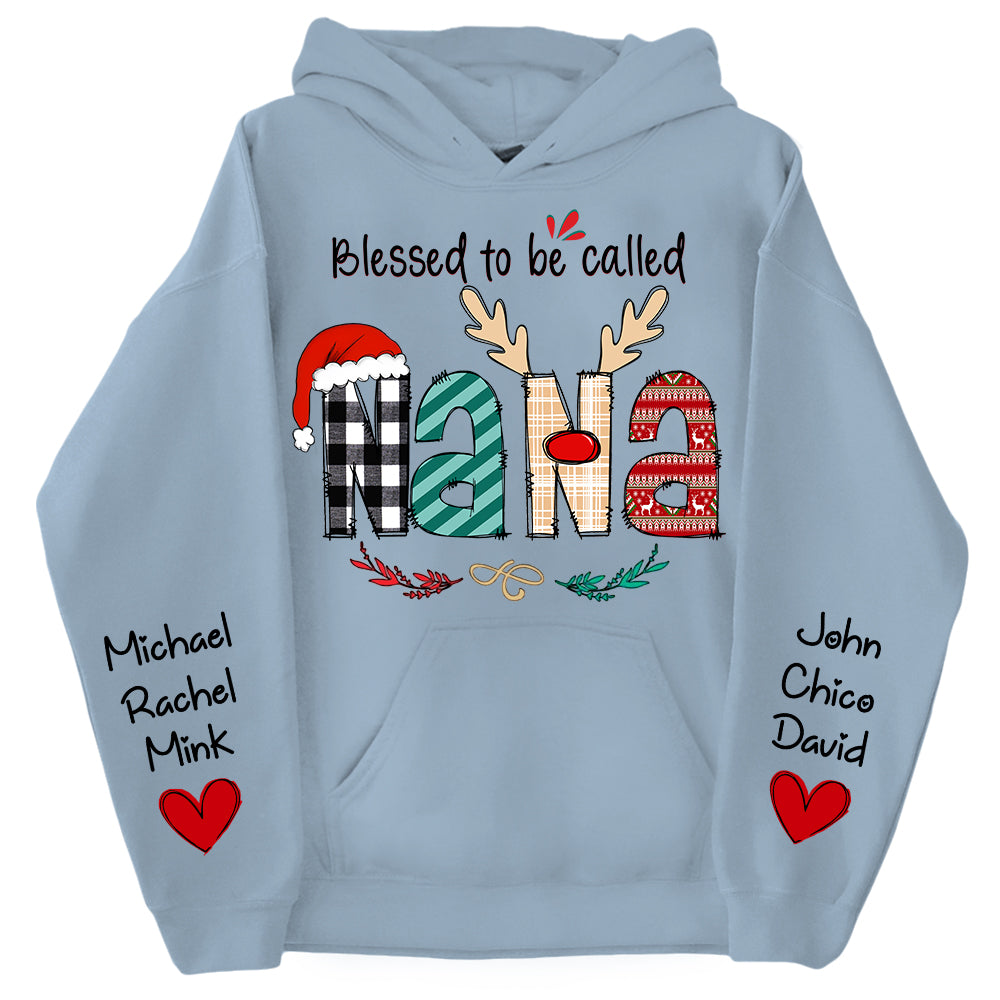 Personalized Blessed To Be Called Nana Christmas Sweatshirt - Grandma With Kids on Sleeve Shirts