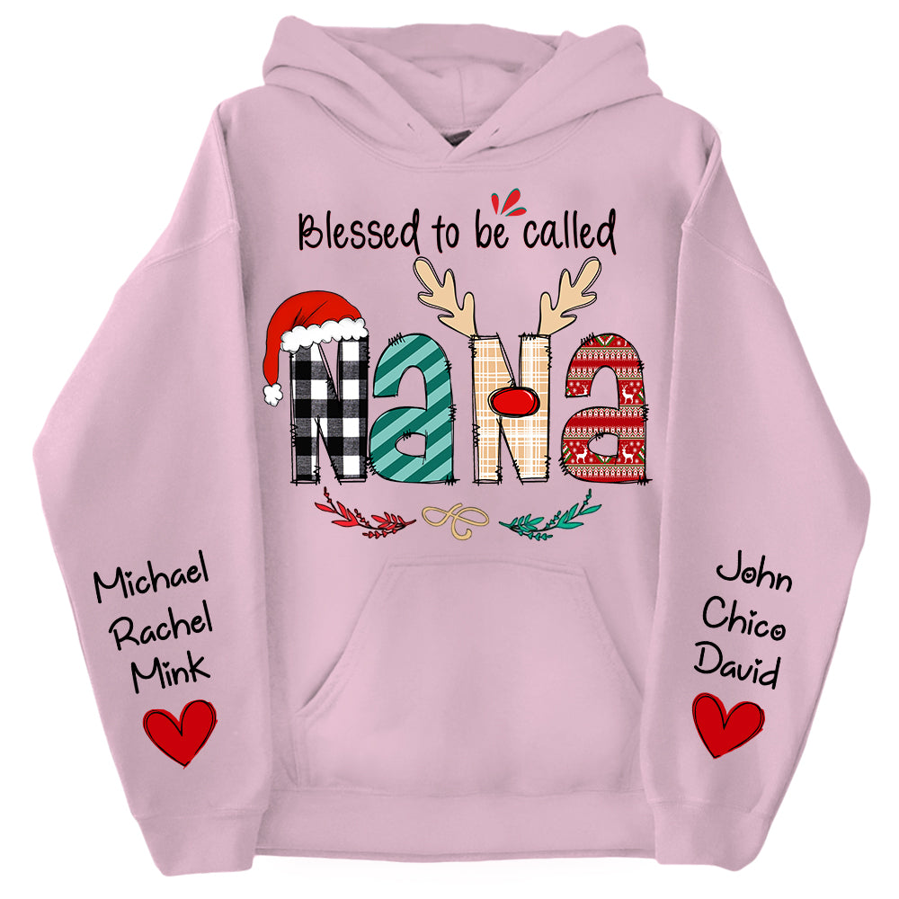 Personalized Blessed To Be Called Nana Christmas Sweatshirt - Grandma With Kids on Sleeve Shirts