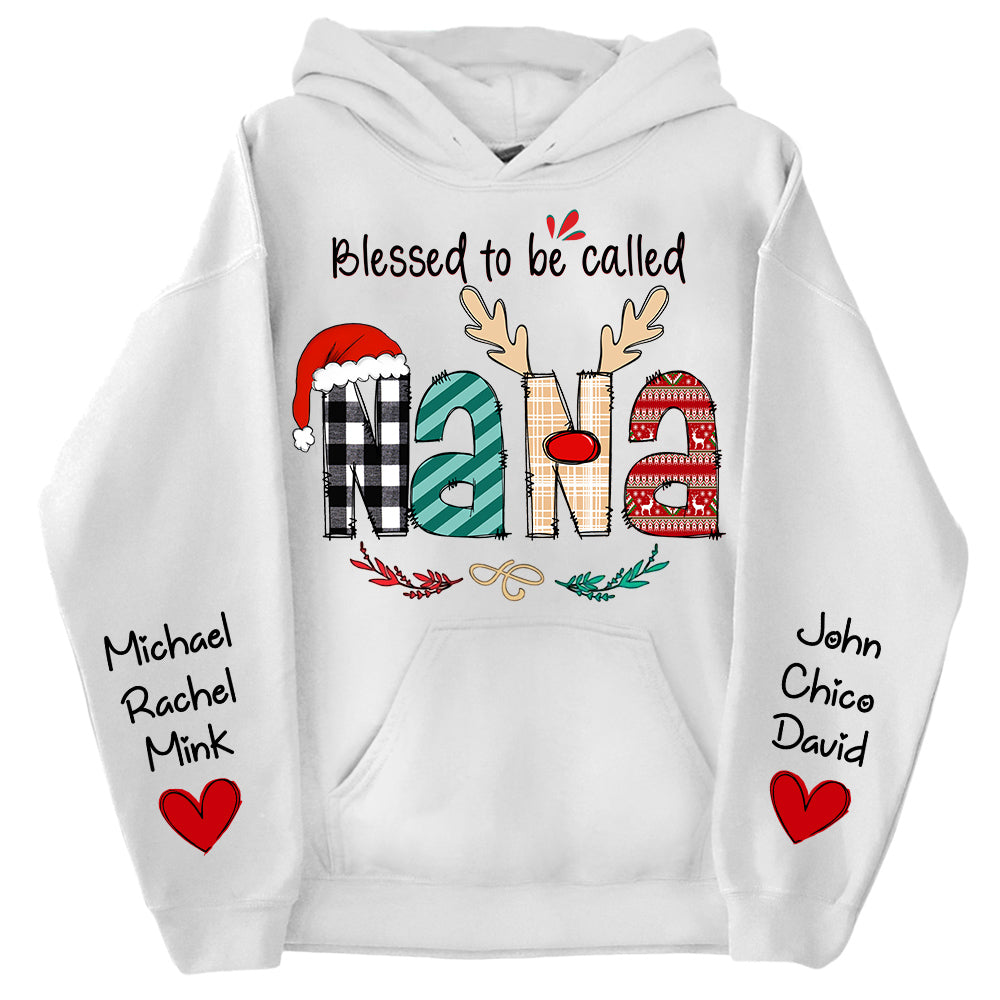 Personalized Blessed To Be Called Nana Christmas Sweatshirt - Grandma With Kids on Sleeve Shirts