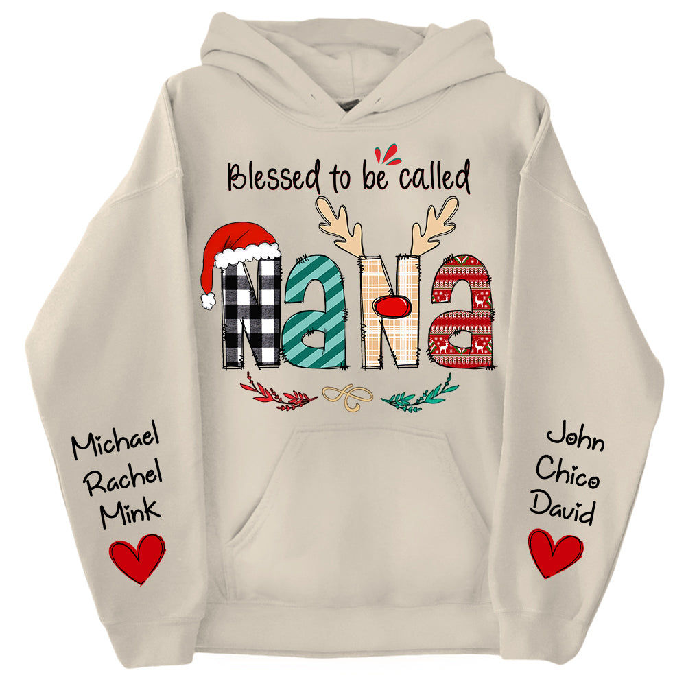 Personalized Blessed To Be Called Nana Christmas Sweatshirt - Grandma With Kids on Sleeve Shirts
