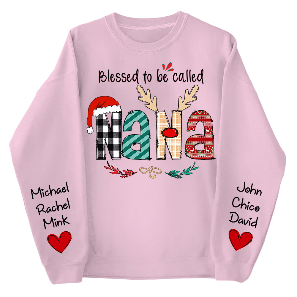 Personalized Blessed To Be Called Nana Christmas Sweatshirt - Grandma With Kids on Sleeve Shirts