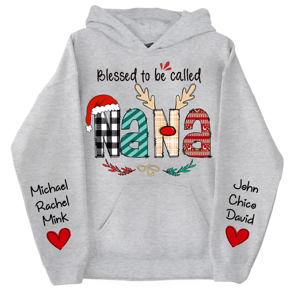 Personalized Blessed To Be Called Nana Christmas Sweatshirt - Grandma With Kids on Sleeve Shirts