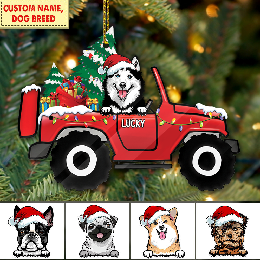 Dog Red Truck Personalized Ornament Gift For Dog Lovers