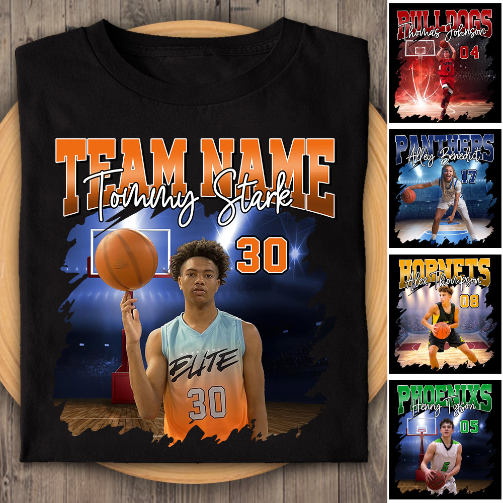 Basketball Personalized Shirt Custom Photo And Team Name, Custom Bootleg Rap Tee Basketball