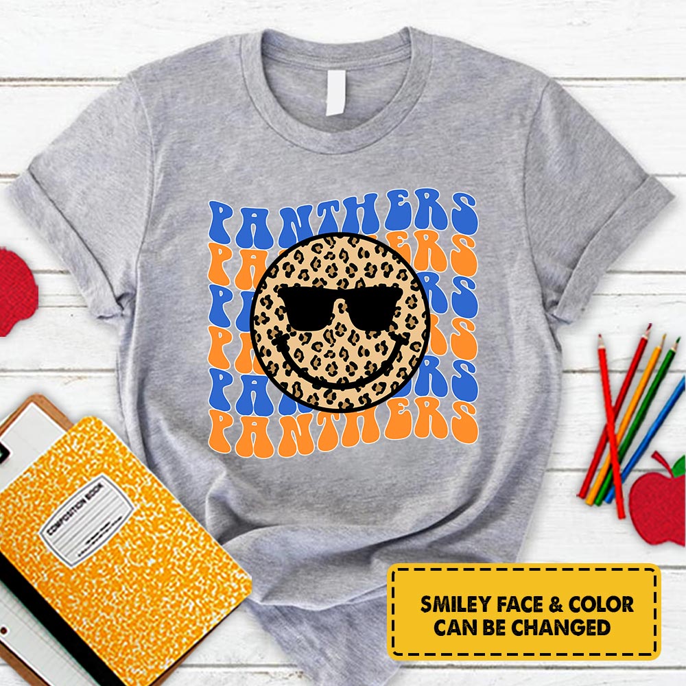 Personalized Panthers Leopard Smiley Face T-Shirt For Teacher