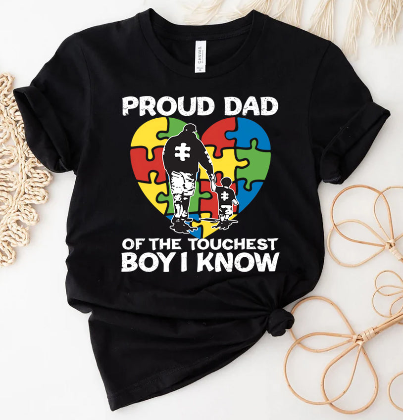 Proud Dad Of The Toughest Boy I Know - Personalized Shirt For Family, Autism Awareness Shirt, Autism Awareness Family, Autism Dad Tee, Autism Proud