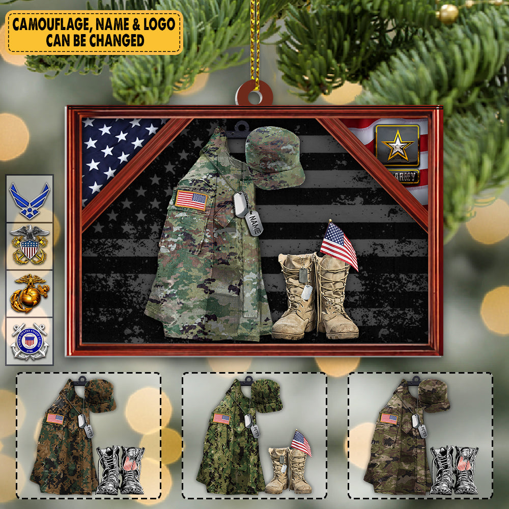 Personalized Ornament Military Christmas Combat Uniform - Militiary Branch Flag Combat Boots K1702