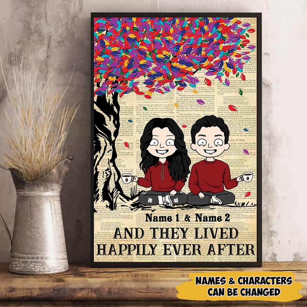 Personalized Couple Poster And They Lived Happily Ever After Tree Colorful Poster