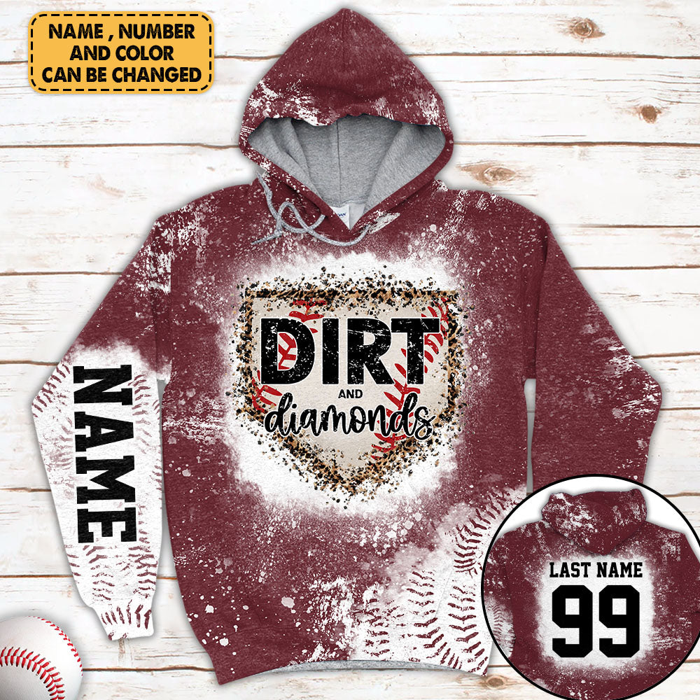 Personalized Shirt Dirt And Diamonds Bleach All Over Print Shirt For Baseball Softball Mom Grandma Family H2511