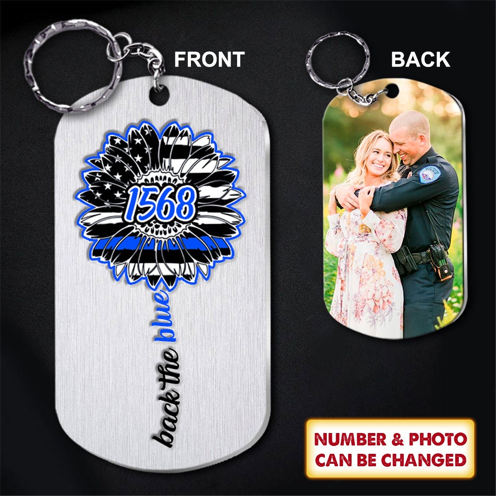 Personalized Back The Blue Custom Photo And Number Stainless Steel Keychain