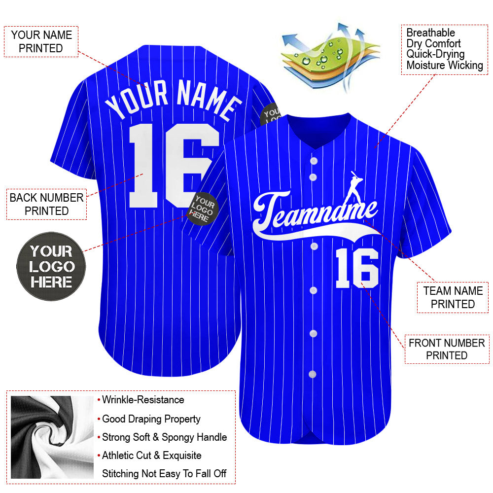 Custom Logo Name Number White Pinstripe Baseball Jersey