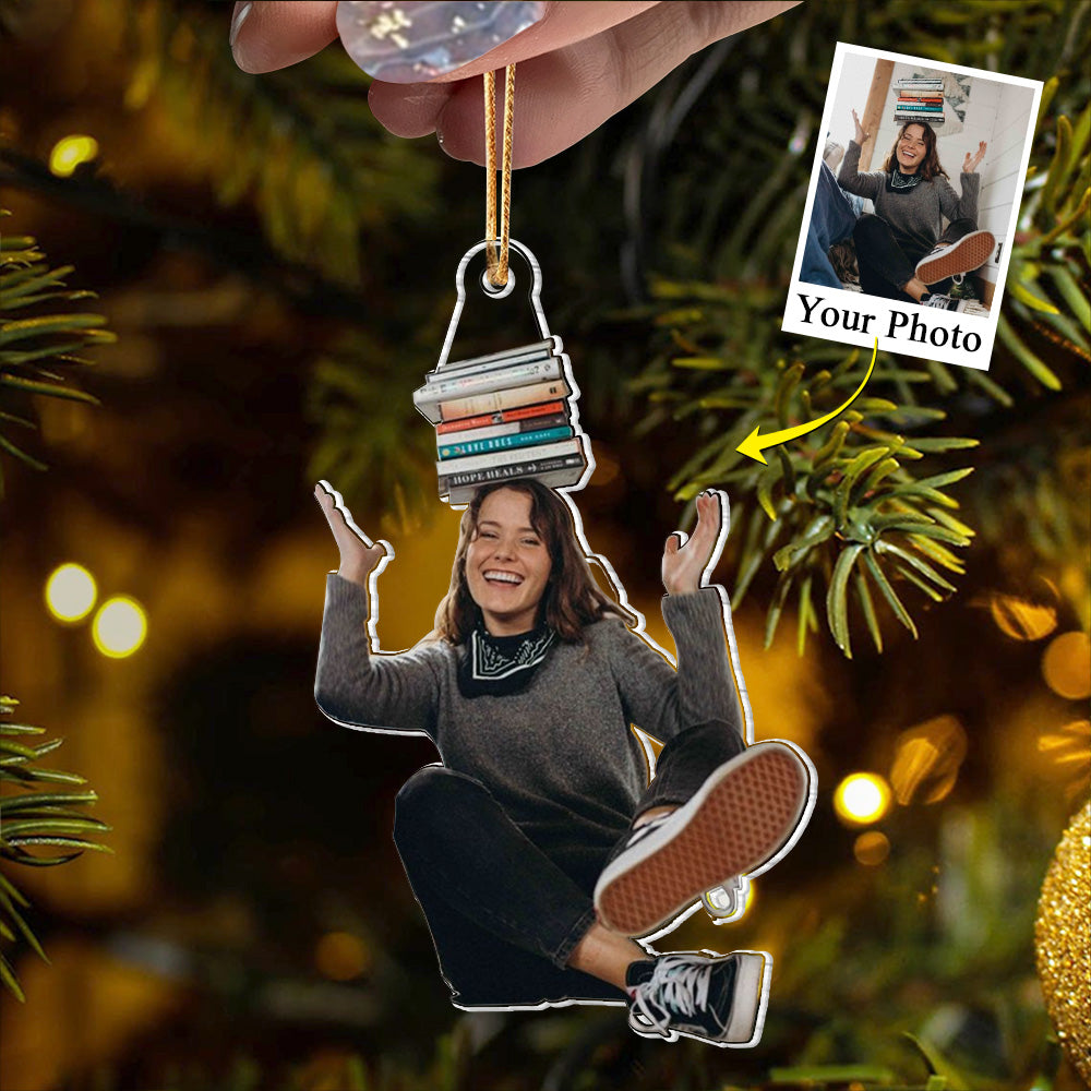 Custom Photo Acrylic Ornament Gift For Book Lovers, Reading Ornament TT01