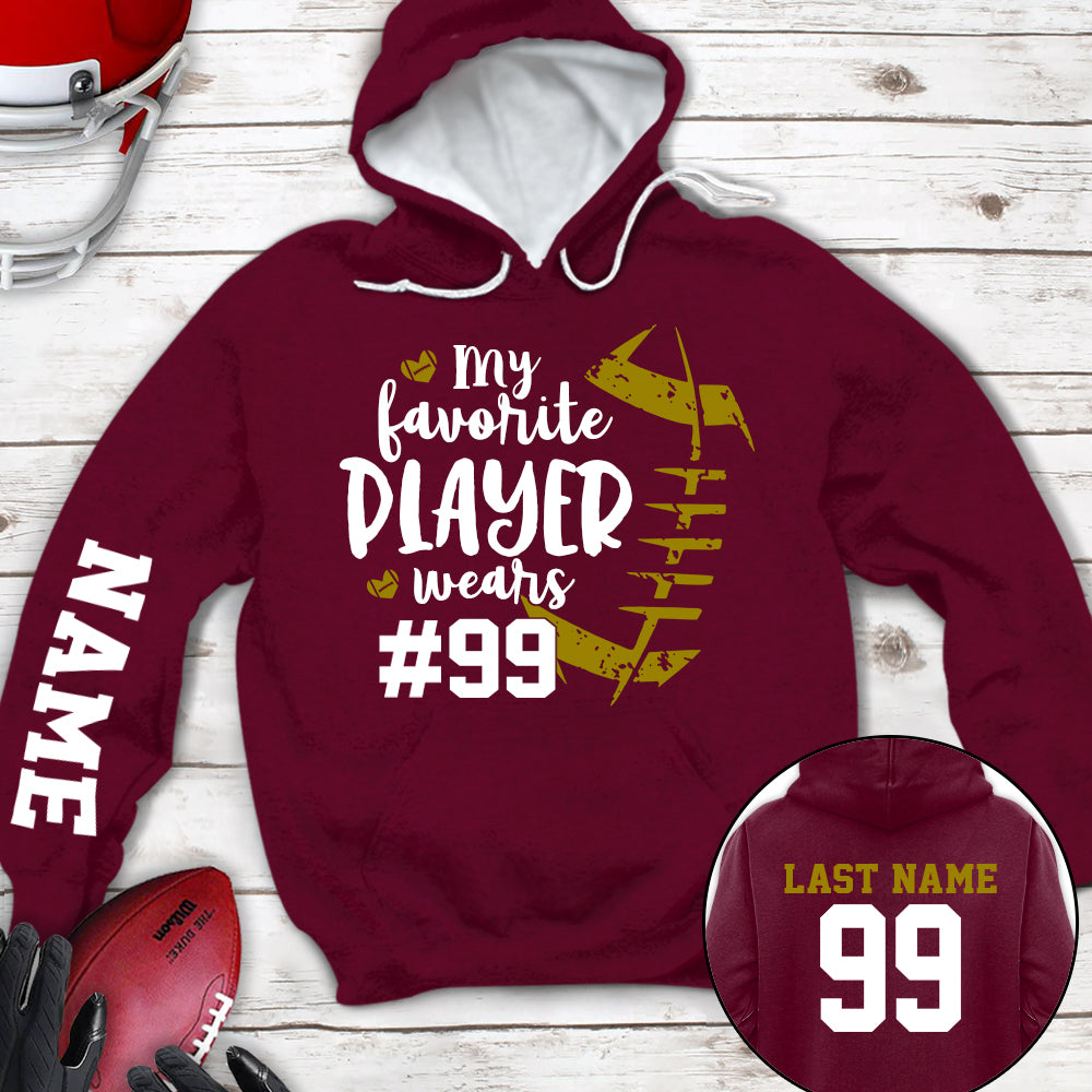 Personalized Shirt My Favorite Player Wears Football Number All Over Print Shirt For Football Mom Grandma Family Member Game Day Shirt H2511