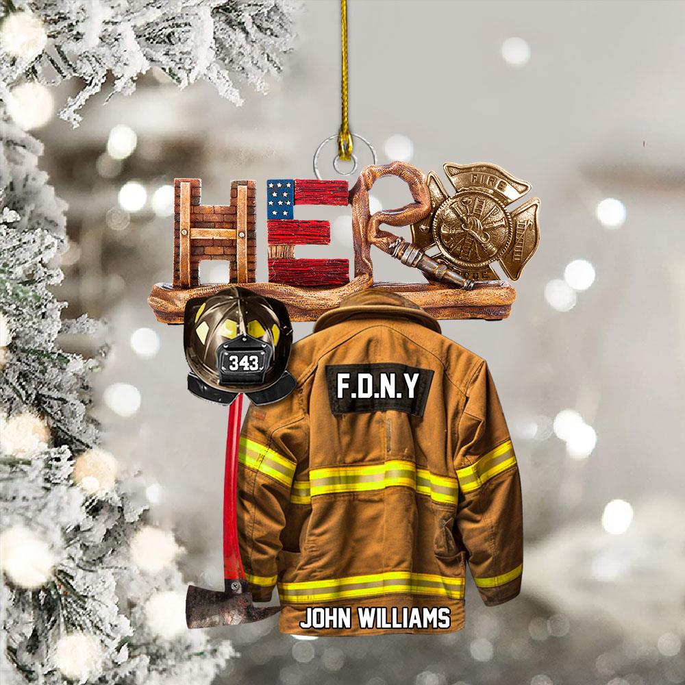 Firefighter Hero Personalized Christmas Acrylic Ornament H2511
