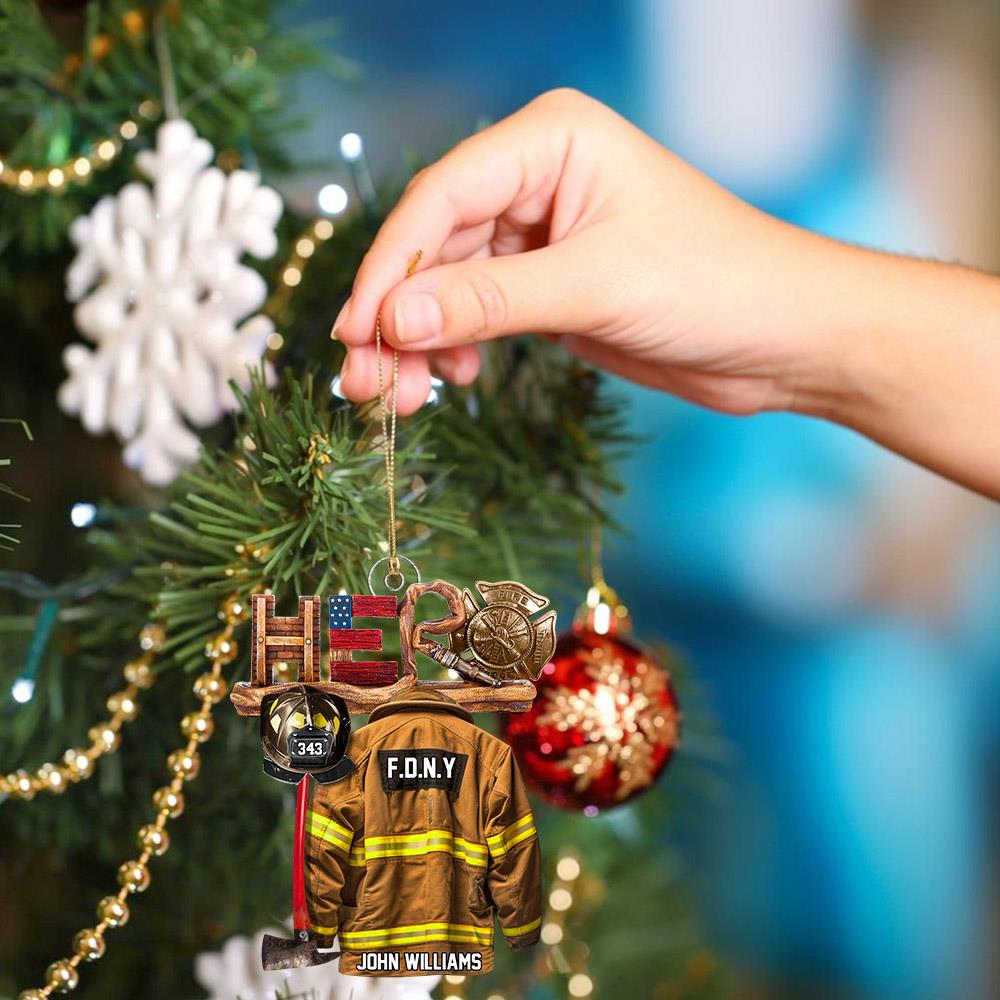 Firefighter Hero Personalized Christmas Acrylic Ornament H2511