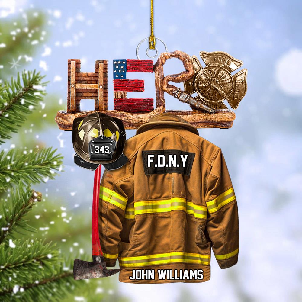Firefighter Hero Personalized Christmas Acrylic Ornament H2511