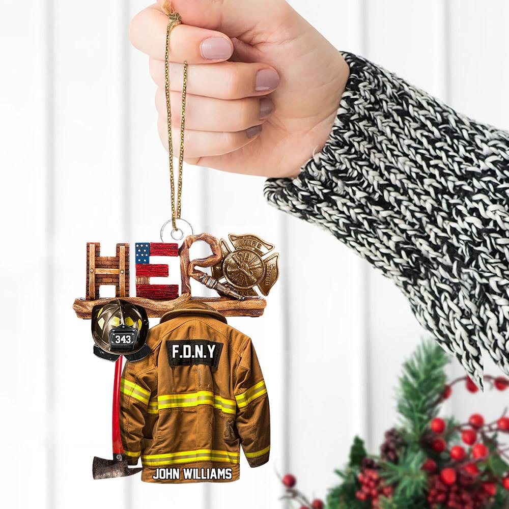 Firefighter Hero Personalized Christmas Acrylic Ornament H2511