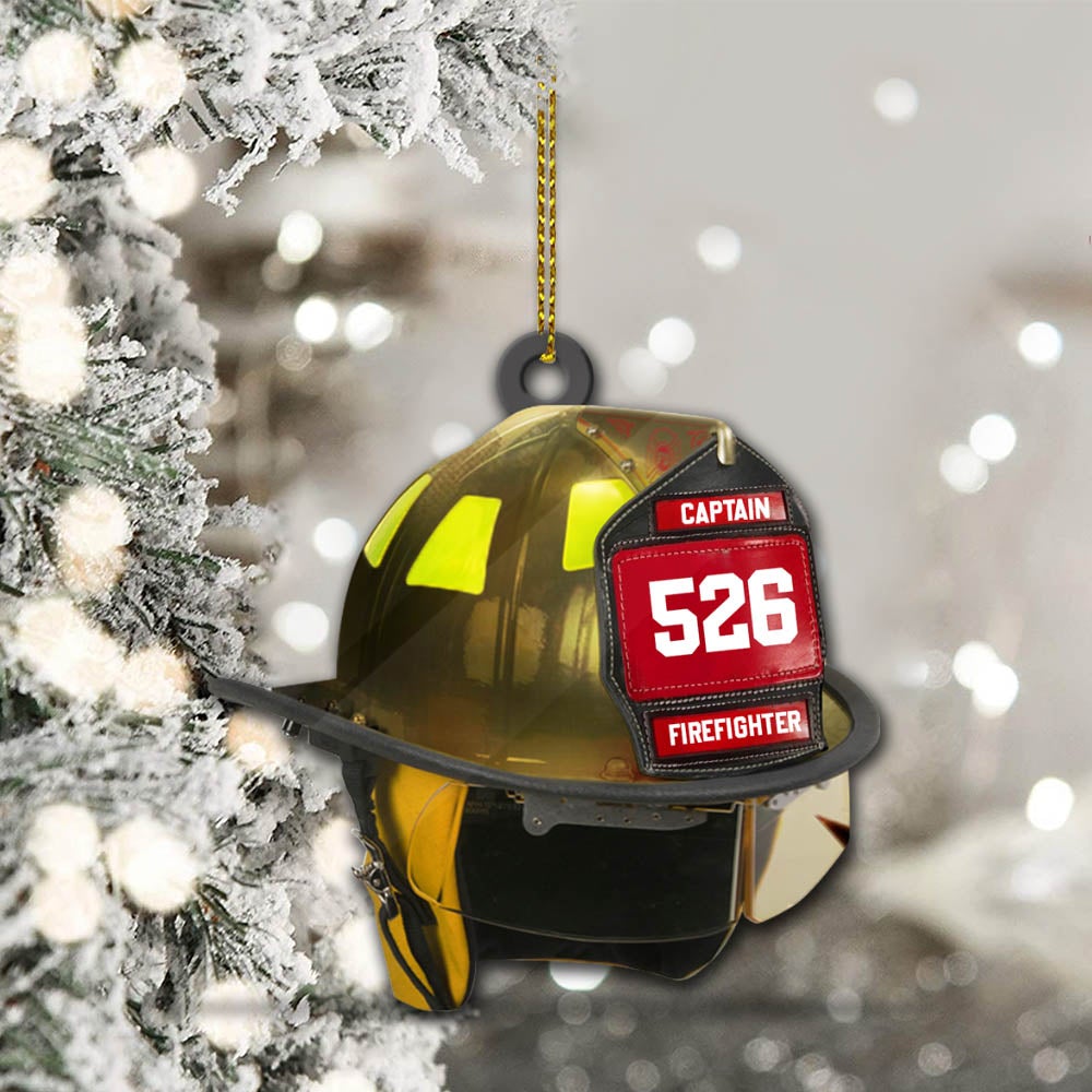 Customize Helmet And Name Ornament Gift For Firefighter Fireman