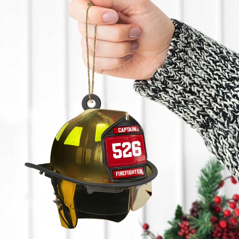 Customize Helmet And Name Ornament Gift For Firefighter Fireman