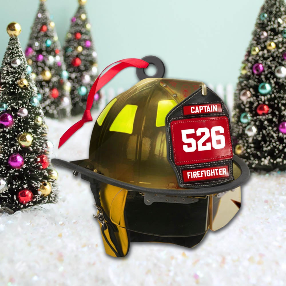 Customize Helmet And Name Ornament Gift For Firefighter Fireman