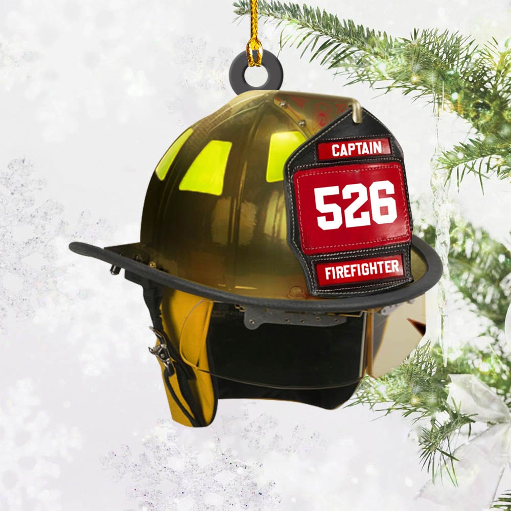 Customize Helmet And Name Ornament Gift For Firefighter Fireman