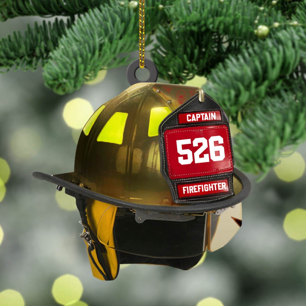 Customize Helmet And Name Ornament Gift For Firefighter Fireman