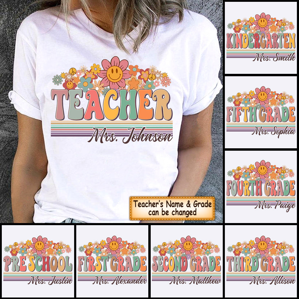 Personalized Shirt Groovy Back To School,Retro Teacher Designs Shirt, Floral Hippie First Day Of School Shirt Hk10