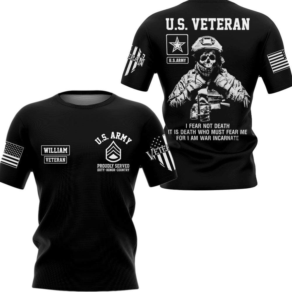 U.S. Veteran I Fear Not Death Personalized All Over Print Shirt For Veteran Custom Branch Name H2511