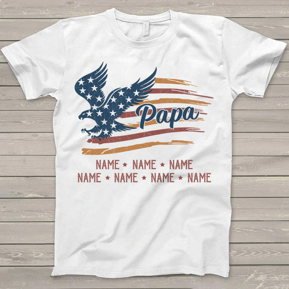 Personalized Papa Distressed American Eagle Flag, 4Th Of July T-Shirt For Grandpa, Gift For Grandpa