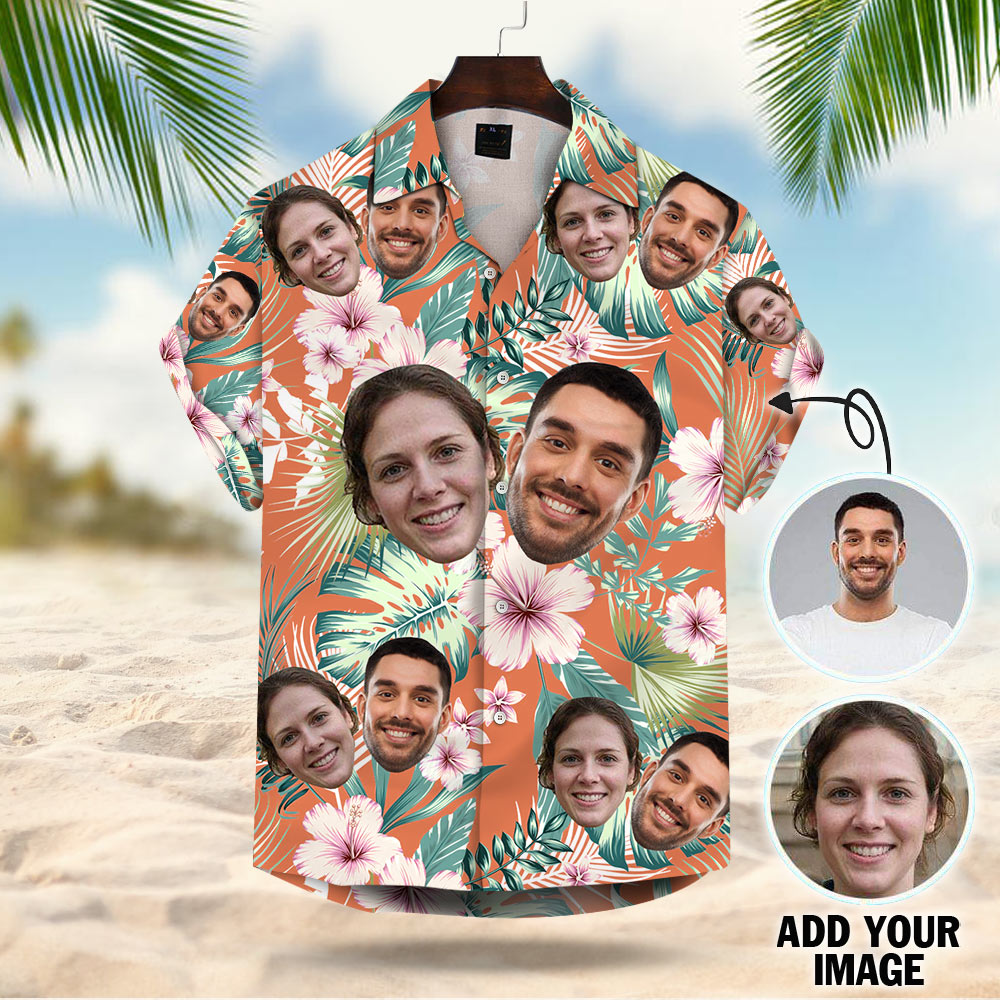 Custom Face Leaves & Flowers Pattern Hawaiian Shirt Aloha Shirt For Men For Her