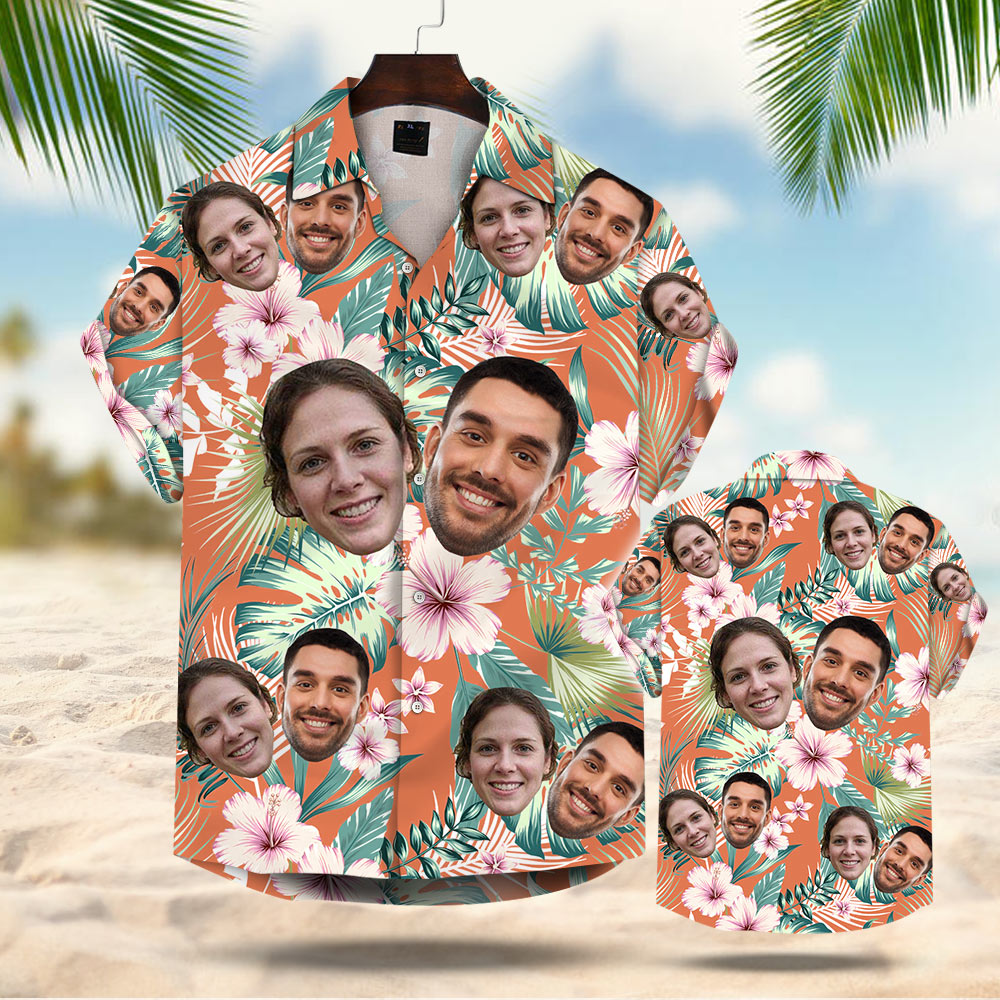 Custom Face Leaves & Flowers Pattern Hawaiian Shirt Aloha Shirt For Men For Her