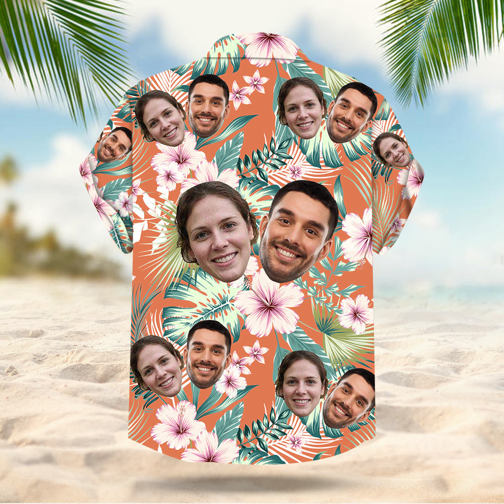 Custom Face Leaves & Flowers Pattern Hawaiian Shirt Aloha Shirt For Men For Her
