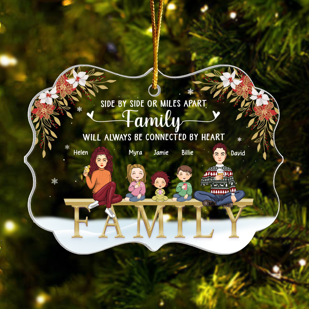 Family Will Always Be Connected By Heart Personalized Acrylic Ornament