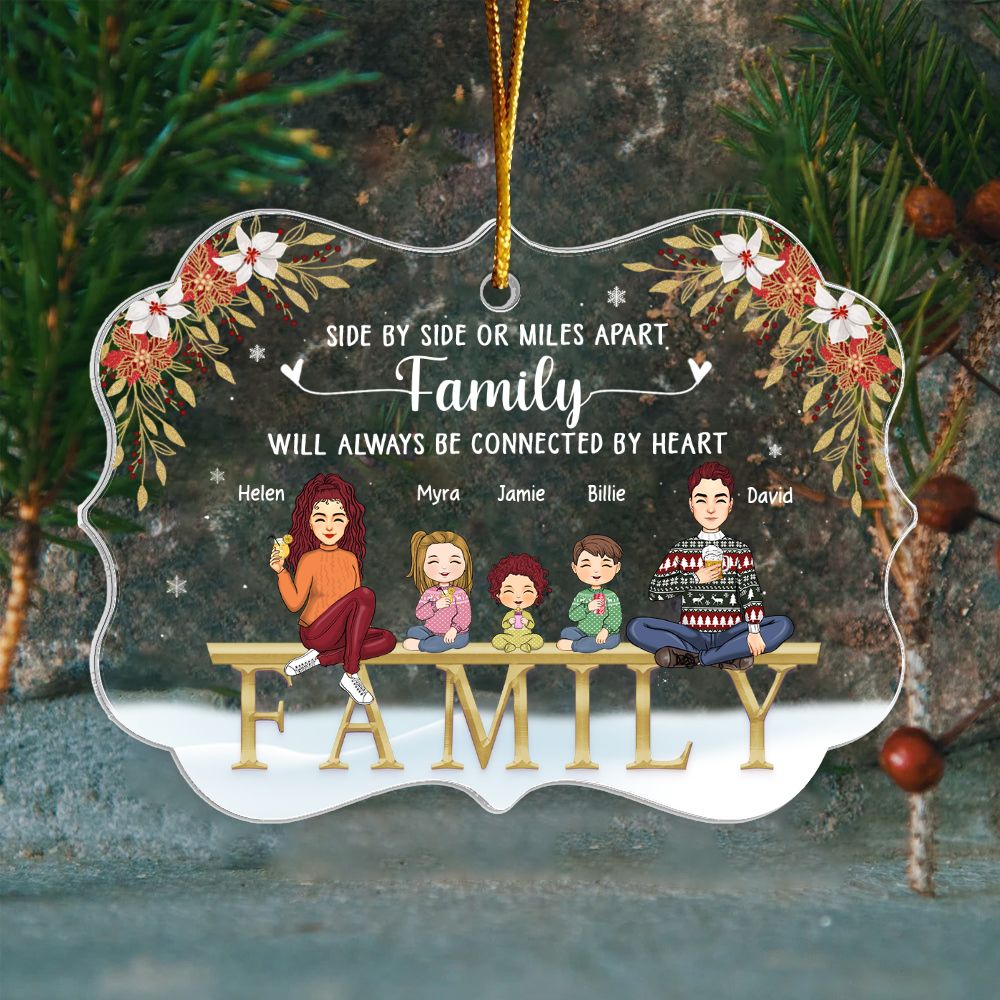 Family Will Always Be Connected By Heart Personalized Acrylic Ornament