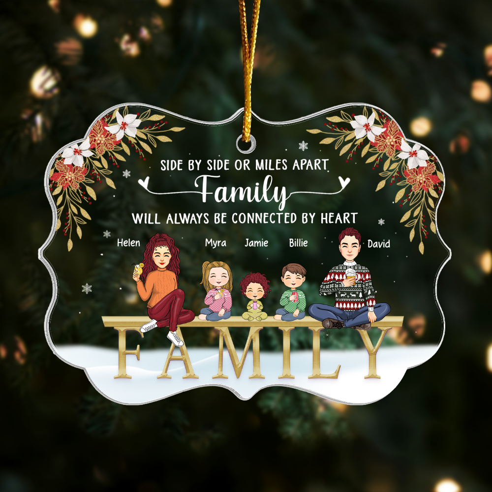 Family Will Always Be Connected By Heart Personalized Acrylic Ornament