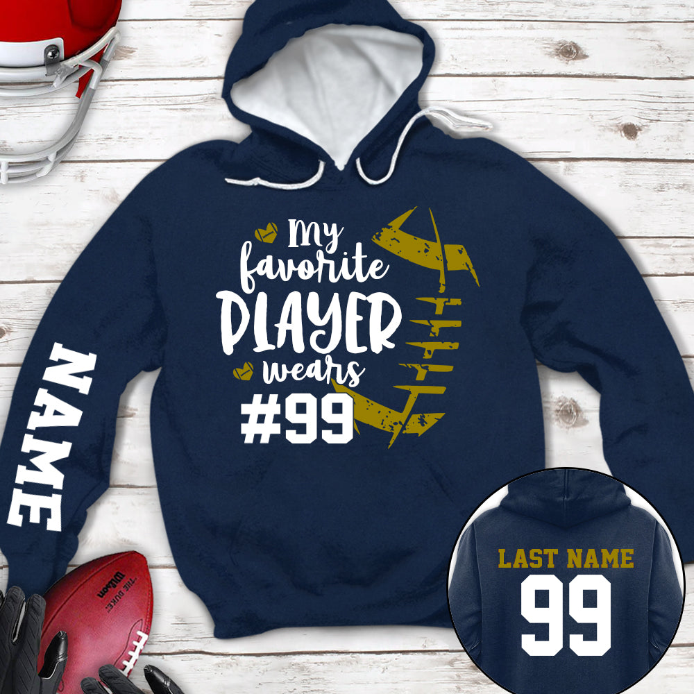 Personalized Shirt My Favorite Player Wears Football Number All Over Print Shirt For Football Mom Grandma Family Member Game Day Shirt H2511