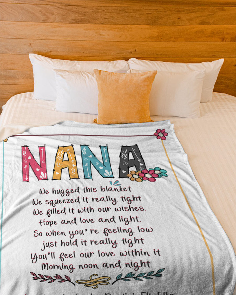 Personalized Nana We Hugged This Blanket Art Flower Blanket, Nana With Grandkids Name Flower Art Blanket Gifts For Grandma Nana Mimi.